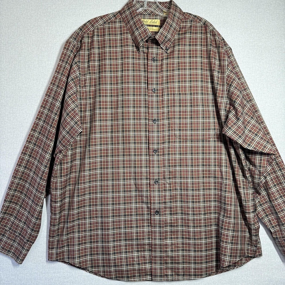 Roundtree & Yorke Gold Label Shirt Mens XL Multicolor Plaid Long Sleeve Non Iron
